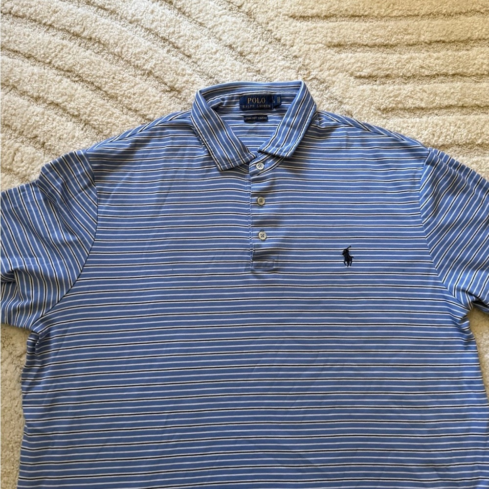 Ralph Lauren Polo Pima Soft Touch Cotton Blue White Black Stripes Comfy Size XL - Picture 5 of 5
